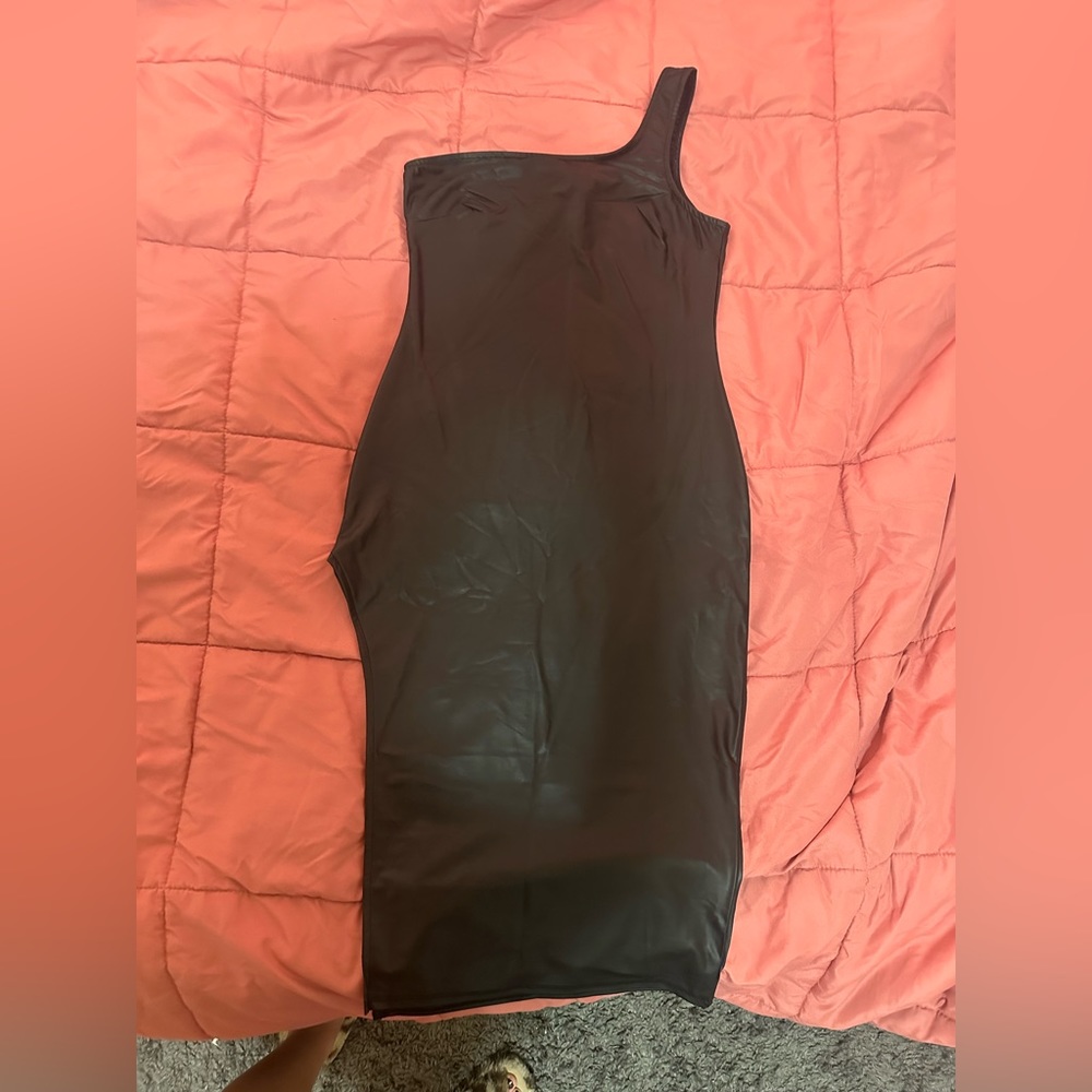 Faux leather midi bodycon dress